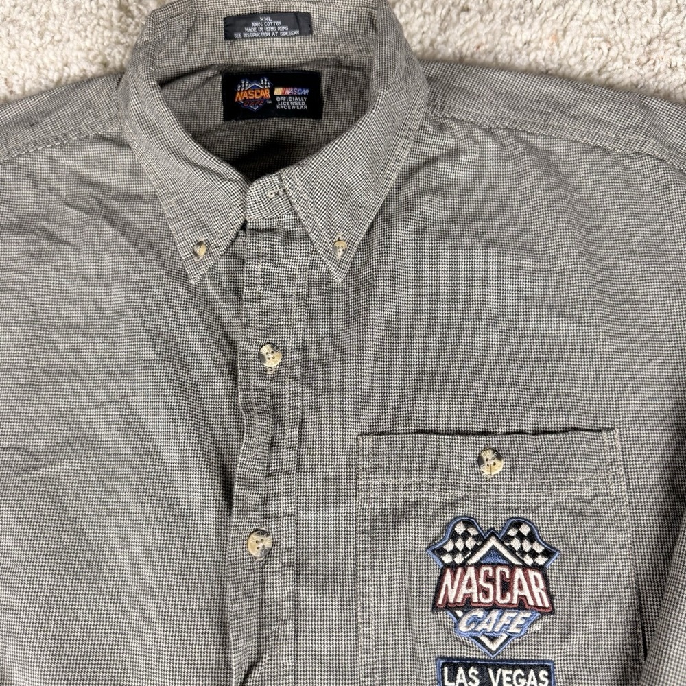 Nascar Cafe Official‎ Embroidered LONG SLEEVE SHIRT XXL Gray Pattern EUC